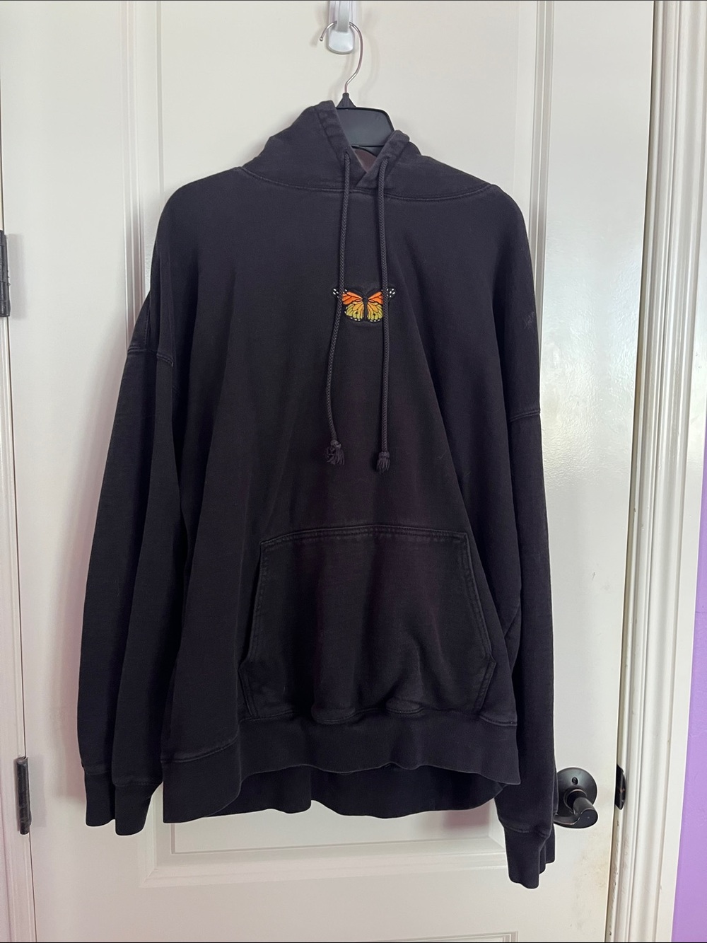 Brandy Melville Black Butterfly Embroidered Oversized Pullover Sweatshirt